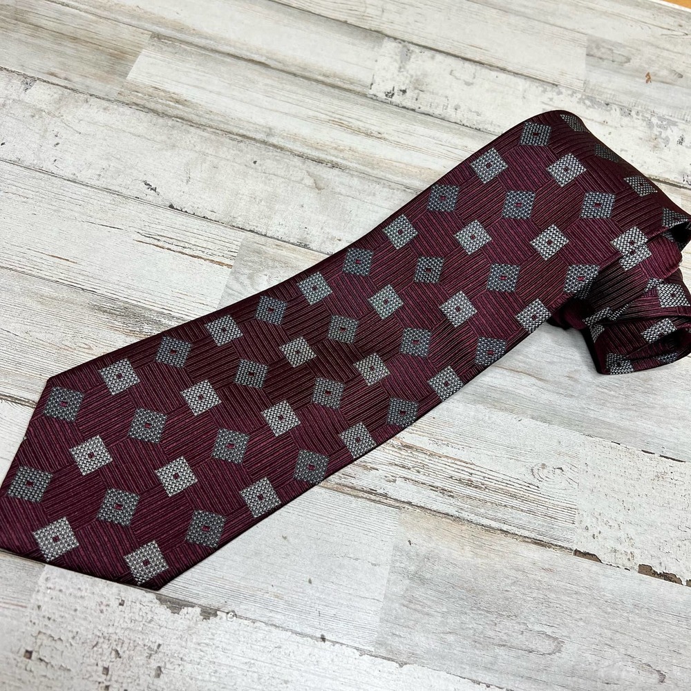 DC by Daniel Craig Neck Tie 100% Italian Silk Maroon Printed Business Office Men